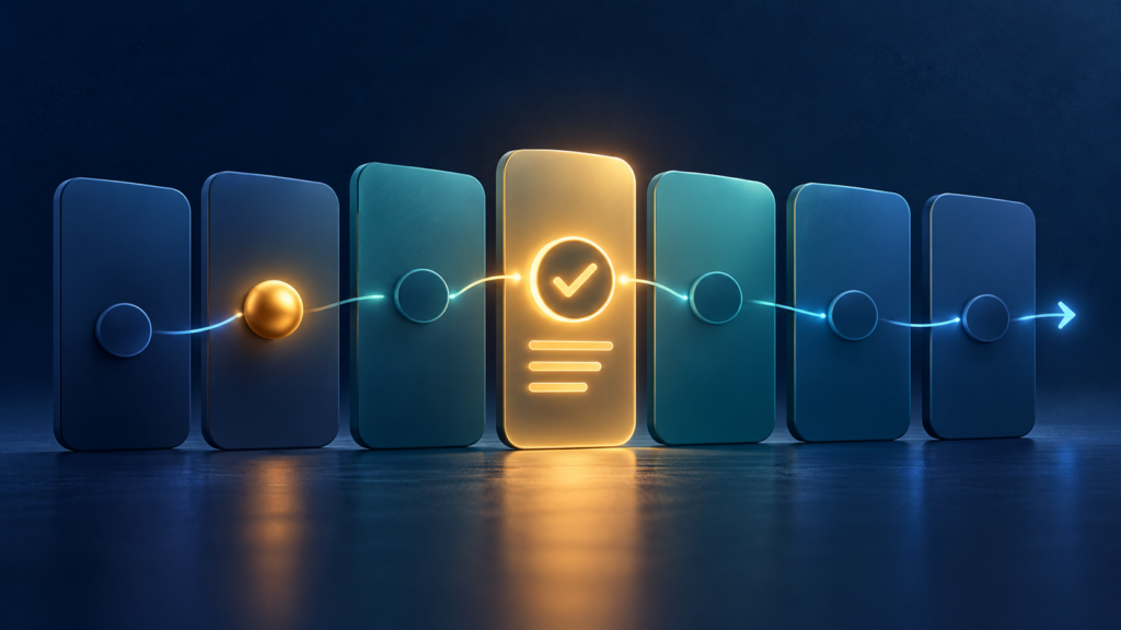 Ilustración de un pipeline de CRM con etapas y un punto de decisión